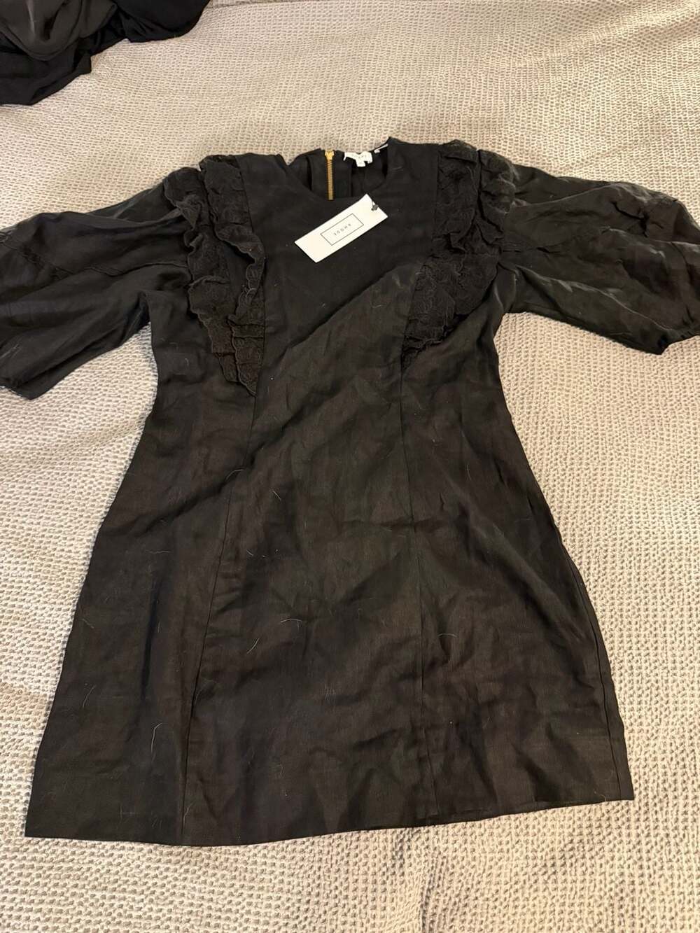 Rhode Varia Dress Size 12 Black Linen Puff Sleeve Mini